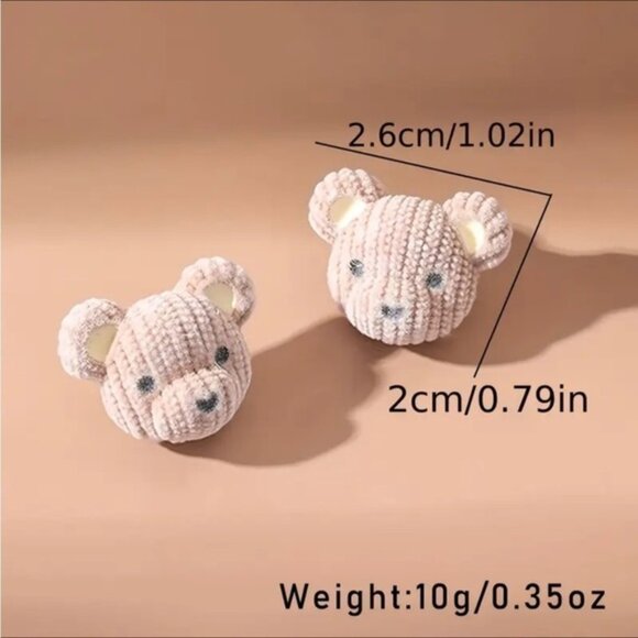 Plush Bear Head Cream and Gray Knitted Teddy Bear StudEarrings - Picture 3 of 5